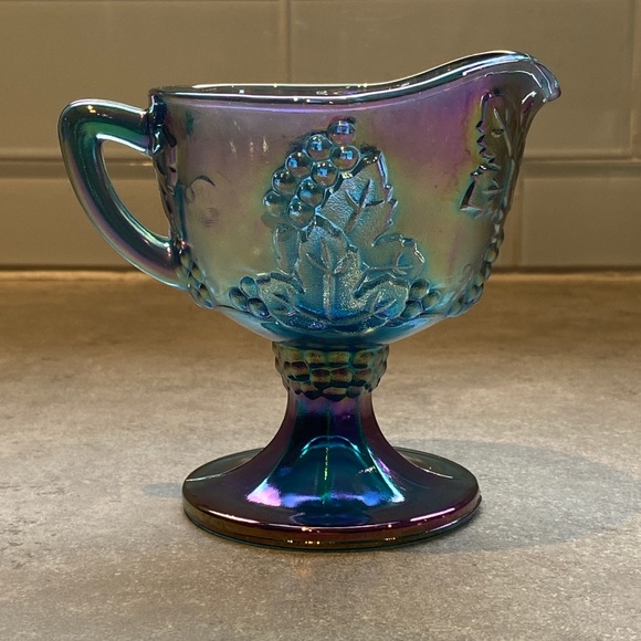 Colony Glass Harvest Grape Footed Cream Blue Carnival - Picture 6 of 8